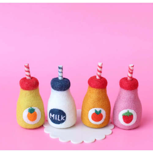 Petite Plain and Strawberry Milk Bottle - Felt Pretend Play Food