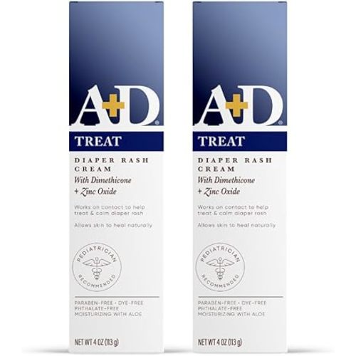 A+D Zinc Oxide Diaper Rash Cream - Soothes & Treats Diaper Rash - Zinc Oxide 10% Dimethicone 1% - Easy Spreading Cream for Baby - Healing Skin Ointment for Red, Irritated Skin - 4oz, 2 Pack