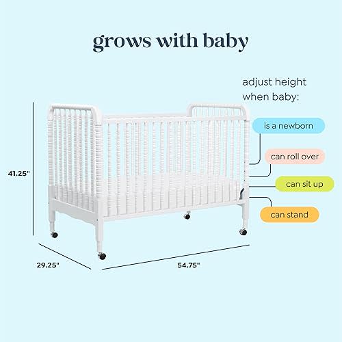DaVinci Jenny Lind 3-in-1 Convertible Baby Crib - GREENGUARD Gold Certified Portable Crib - Convertible Crib to Toddler Bed and Daybed - 4 Adjustable Heights - Easy to Assemble White Wooden Crib