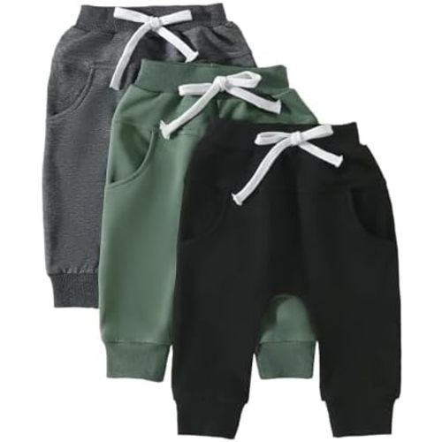 (6-12 month) 3-Pack Pull-on Jogger Pants Knit Pants Classic Fit Elastic Waist Kids Toddler Pants Multipacks Long Pants