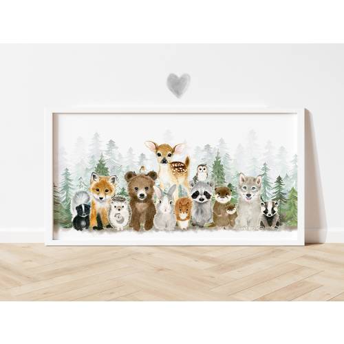 Woodland Nursery Panoramic Decor, Woodland Nursery Prints, Woodland Nursery Art, Woodland Baby Animal Prints, Nursery Wall Art, Nursery gift