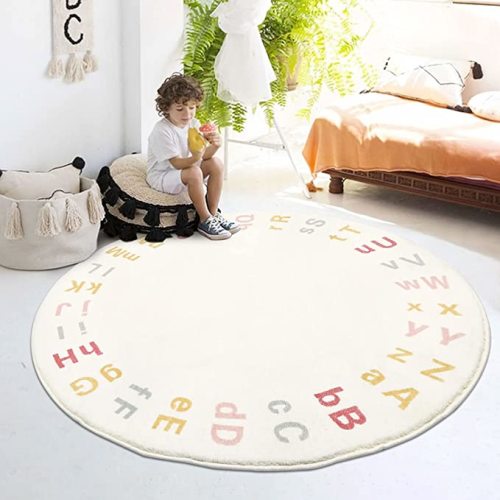 HiiARug ABC Playroom Rug Nursery Rug Soft Round Alphabet Rugs Non-Slip Kids Rug for Playroom Classroom Nursery Room Kids Room Decor (63 inch, Alphabet Rug) - Round 5'3"/160cm - Colorful Alphabet