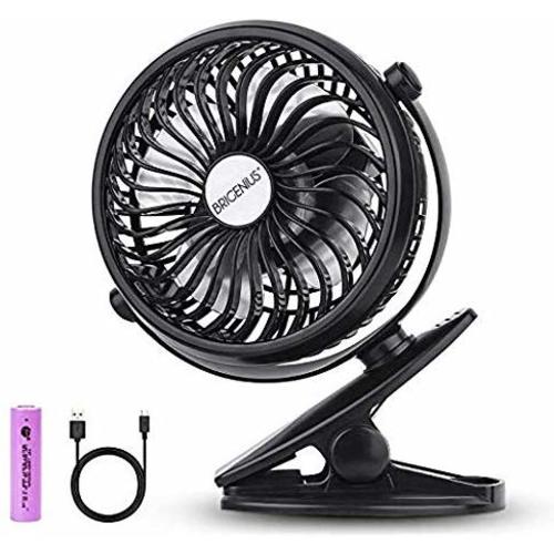 BriGenius Battery Operated Clip on Stroller Fan - Portable Mini Desk Fan with Rechargeable 2600mAh Battery&USB Cable, USB Powered Fan for Baby Stroller Office Outdoor Travel