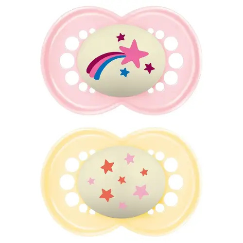 MAM Original Night Pacifiers, Binky Pacifier for 6-16 Months, BPA-Free Silicone, Glows in The Dark, Best for Newborn Babies, Developed with Medical Experts, 2 Count Binkies, with Sterilizer Case