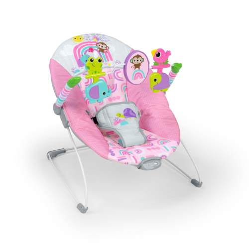 Bright Starts Pink Paradise Portable Baby Bouncer with Vibrations, Newborn, Unisex
