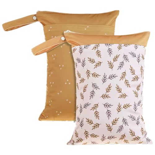 Opgroeie Wet Dry Bags with Two Zippered Pockets and Handle, Reusable Storage Bag for Breast Pump Parts & Baby Items, Waterproof Diaper Bags, Yoga Gym Bag for Swimsuits or Wet Clothes-2pcs, 11.8*15.75"