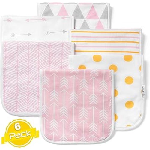 BaeBae Goods Burp Cloths for Baby Girl - Ultra Absorbent Burping Rags - Anti Shrink Unisex Burpy Clothes - Super Soft Jersey Cotton, Large 21"x10" - Thick for Newborn Cloth Diapers - 6 Pack