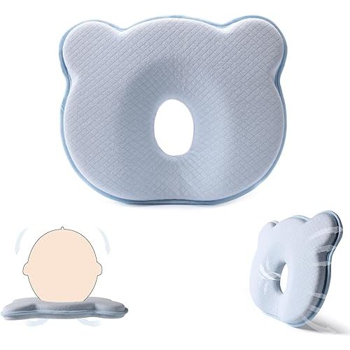 Memory Foam Baby Pillow,Cute Cartoon Bear Soft and Cozy Pillow, Breathable Bedding Set for Infants for Small Boys and Girls Prevent Flat Head