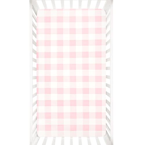 DILIMI Fitted Crib Sheets for Baby Boys and Girls, Ultra-Soft Breathable Baby Crib Sheet Fits Standard Crib and Toddler Mattress, Pink Checkered