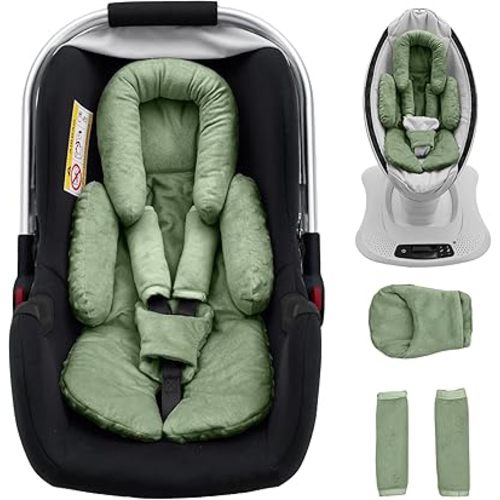 Infant Car Seat Insert for Mamaroo Swing & Graco Swing, Enlarged Head Support for Car Seat, Newborn Carseat Head Support with Strap Covers Set, 2-in-1Reversible Mink Dot Baby Car Seat Cushion