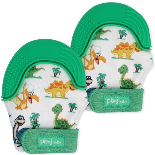Silicone Infant Teething Mitten Teether Glove Mitt Toy - Dinosaur 2pk
