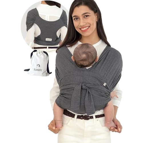 Konny Baby Carrier Flex SoftBreeze Premium Material - Adjustable, Easy to Wear and Wrap Baby Sling, Perfect for Newborn Babies Essentials up to 44 lbs(M-4XL) - Charcoal