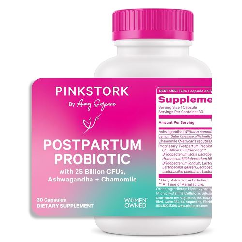 Pink Stork Probiotics for Postnatal Women - 30 Billion CFUS with Ashwagandha and Chamomile, Postpartum Essentials for Hormone Balance, Mood Support, Gut Health, Digestive Wellness, 30 Capsules