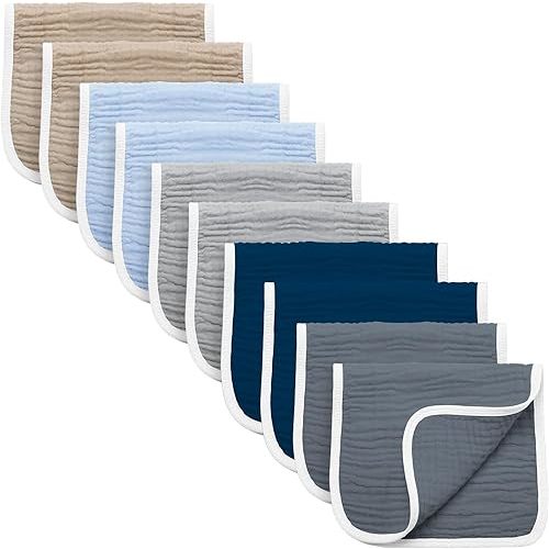 Synrroe Burp Cloths Large, Muslin Burp Cloths for Baby Girls and Boys, Pack of 10 Extra Absorbent and Soft Muslin Bibs, 6 Layers 20 by 10 Inches 100% Cotton (Mix 10 Pack)