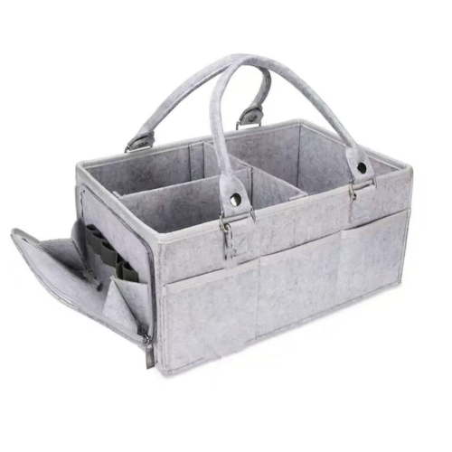 Baby Diaper Caddy Organizer with Handle, Portable Nursery Storage Bin and Car Organizer for Diapers and Baby Wipes, Gray