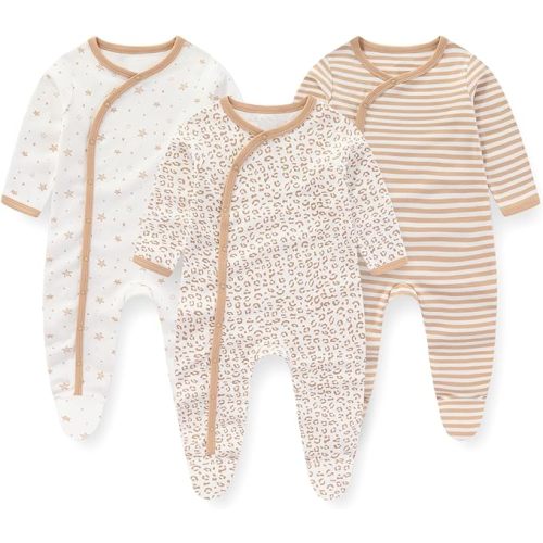Unisex Baby Boy Girl Footies Rompers Cotton Long Sleeve 3 Pack Infant Jumpsuits 0-12Months Babies' Outfits - 3-6months - Color 01