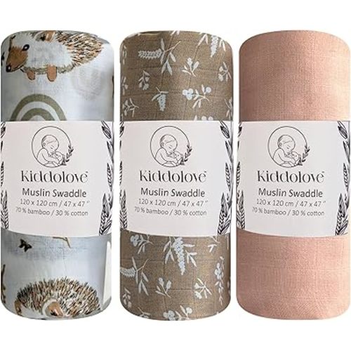 Muslin Swaddle Blankets for Newborn – 3 Pack Large 47"x47" Receiving Blankets – Soft, Breathable & Gentle – Unisex Pastel