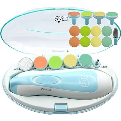 Baby Nail Clippers 20 in 1 by Royal Angels Baby | Safe Electric Baby Nail Trimmer, Baby Nail File Kit, Additional Replacement Heads, Newborn Toddler Toes and Fingernails, Trim and Polish (Blue)