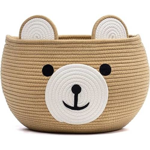 CherryNow Baby Basket for Newborn, Empty Baskets for Gift, Medium Animal Basket for Toy Clothes Towel, Woven Rope Bear Baskets for Kids, Brown, 15.7"D x 10.5"H