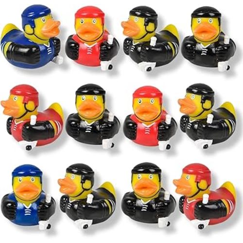 Cool Sport Themed Rubber Ducks (2") (12 Pack) Cute Duckies Bath Tub Pool Toys. (Hockey)