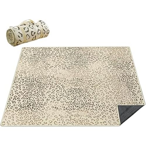 Picnic Blankets Waterproof Foldable Extra Large,80"x 80" Outdoor Beach Blanket Sandproof,3-Layer Lightweight Handy Mat Tote Picnic Camping Rugs for Outside Your Rv(Cheetah Leopard)