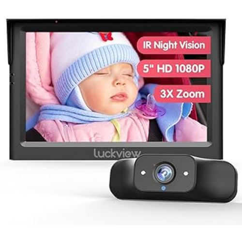 BM1 Baby Car Camera, 5'' 1080P Mirror Monitor with IR Night Vision, 3X Zoom in Closer, Full Crystal Clear View for Back Seat Rear Facing, 5 Mins Easy Installation