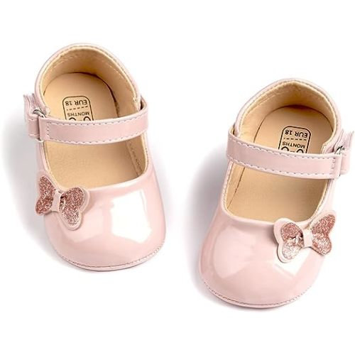 Meckior Infant Baby Girls Soft Sole Bowknot Princess Wedding Dress Mary Jane Flats Prewalker Newborn Light Baby Sneaker Shoes