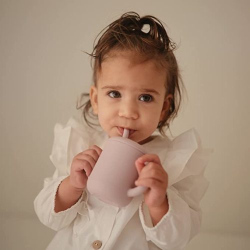 mushie 100% Silicone Training Cup & Straw for Toddlers | 6 Months+ (Blush) 6 fl oz