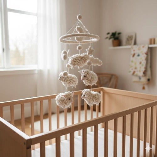 Counting Sheep Wool Felt Baby Mobile | Nursery Decor | Baby Shower & Mother’s Day Gift