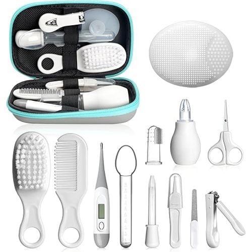 Baby Healthcare and Grooming Kit, Portable Baby Safety Care Set, Baby Essentials kit for Newborn(Grey White 13 in 1)