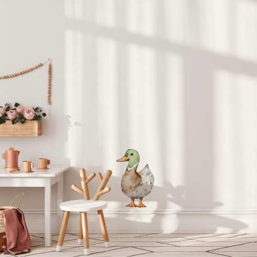 Baby Mallard Duck Wall Decal, Watercolor Nursery Wall Art, Neutral Farm Animal Decor, Spring Garden Nursery