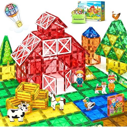 Magnetic Tiles Toys with Farm Animals for 3+ Year Old Toddler, Magnetic Blocks Building Toys for Kids Ages 3-5 5-7 Girls Boys, Classroom Must Haves