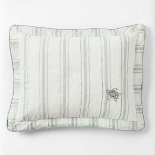 Edward Blue Sea Turtle Ticking Stripe Organic Cotton Kids Sham by Jake Arnold