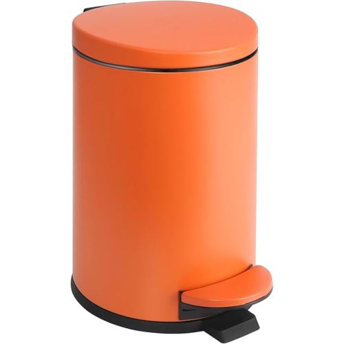 TIPGO Small Trash Can with Lid Soft Close, 4.5 Liters / 1.2 Gallon Bathroom Garbage Can, Mini Step Trash Bin, Stainless Steel Wastebasket for Bathroom, Bedroom, Office (Orange)