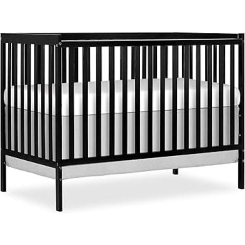 Dream On Me Synergy 5-in-1 Convertible Full-Size Baby Crib with Toddler, Day & Full Bed Conversion in Black, GreenGuard Gold & JPMA, 3 Mattress Heights, Sustainable Pinewood
