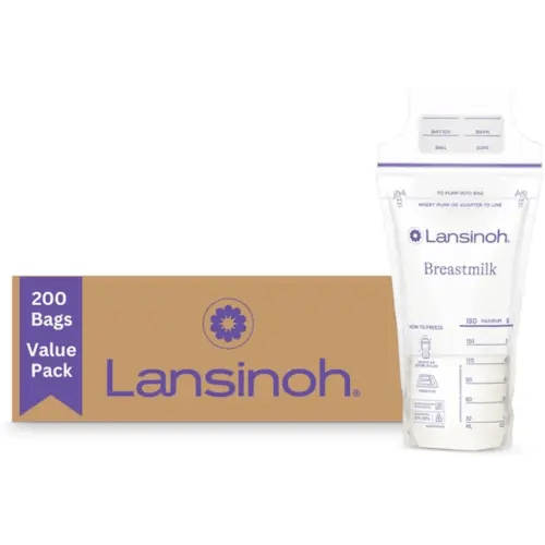 Lansinoh Breastmilk Storage Bags, 200 Count Value Pack, Easy to Use Breast Milk Storage Bags for Feeding, Baby Essentials, Presterilized, Hygienically Doubled-Sealed for Freezing & Refrigeration, 6 OZ