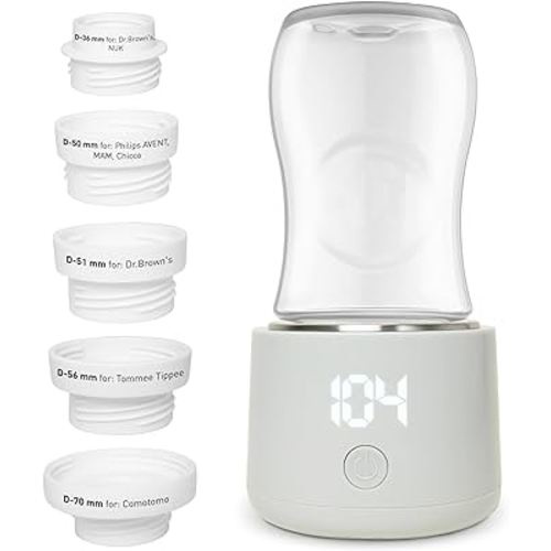 Portable Bottle Warmer with 5 Adapters, Fast Heating Rechargeable Travel Bottle Warmer with Temperature Control, Cordless Baby Bottle Warmer for Breastmilk or Formula