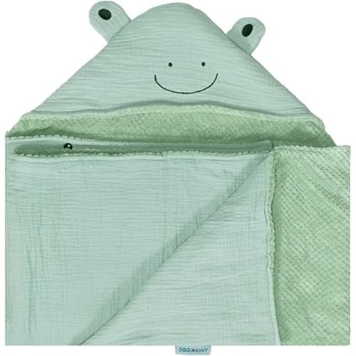 Ultra-Soft Hooded Bath Towel with Flannel Linning for Baby and Toddler,55 * 25 inches Warm Baby Absorbent Towels (Frog Design)