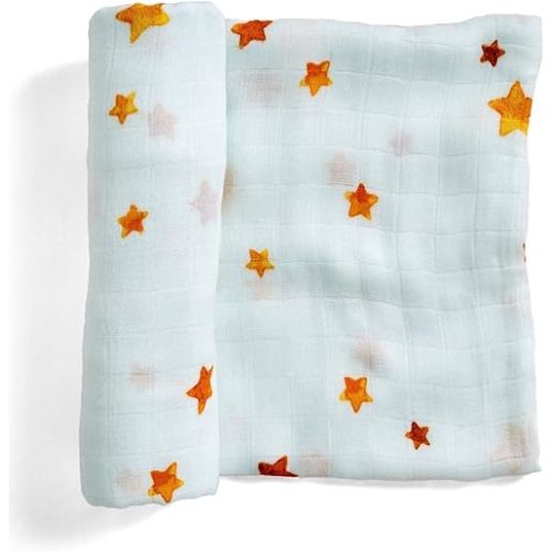 Rookie Humans Super Soft Viscose from Bamboo Muslin Swaddle Blankets for Baby Girls and Boys – Silky Soft - 47 x 47 inches Swaddling Blankets - Newborn Baby Essentials, Stars