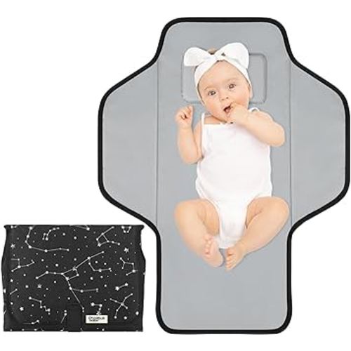 Portable Changing Pad Travel - Waterproof Compact Diaper Changing Mat with Built-in Pillow - Lightweight & Foldable Changing Station, Newborn Shower Gifts, Star