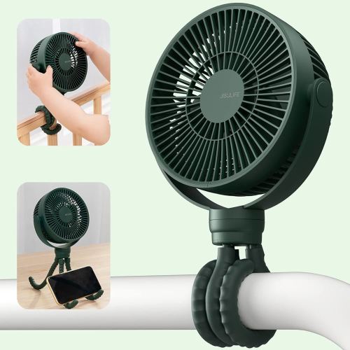 JISULIFE Stroller Fan, Tripod Clip on Fan, 4000mAh Baby Fan Battery Operated, Personal Desk Fan with 4 Speeds, 720°Rotatable, Portable Fan for Cribs, Carseat, Golf Cart, Treadmill,Table - Green : Amazon.com.au: Baby