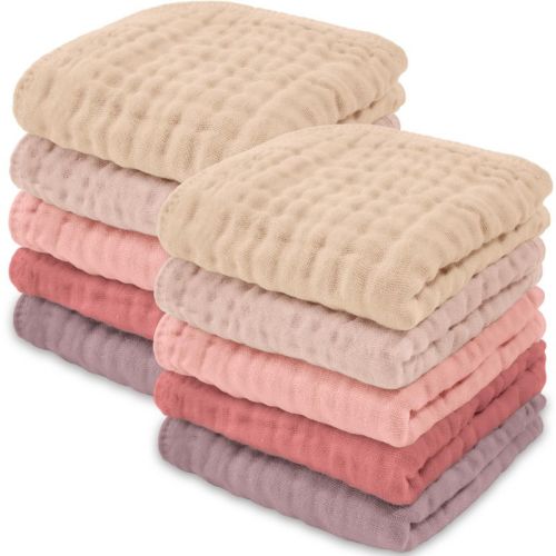 Baby Washcloths Muslin Cotton, Large 10”x10” By Comfy Cubs (pacific Blue, Pack Of 10)