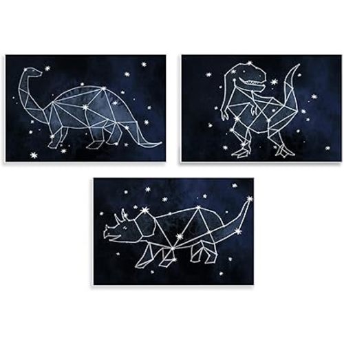Stupell Industries Night Sky Dinosaur Constellations Outer Space, Design by Daphne Polselli Wall Plaque, 3pc, Each 10 x 15, Blue