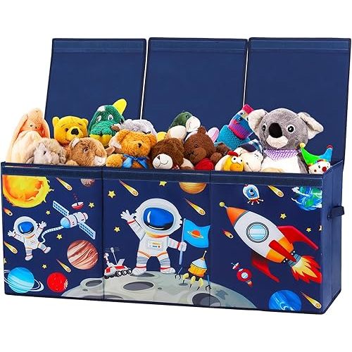 Large Toy Box Chest Organizer with Flip Lid for Kids, Collapsible Oxford Toy Storage Box with Handles for Boys Girls, Sturdy Waterproof Storage Organizer for Bedroom Playroom Nursery, 37.7×12.5×15.7''
