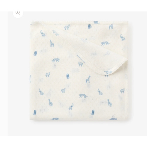 Blue Safari Print Organic Cotton Pointelle Baby Blanket – Elegant Baby