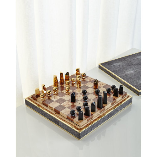 AERIN Chocolate Shagreen Chess Set | Neiman Marcus