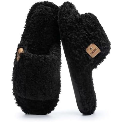 Fuzzy Open Toe Slippers for Women Indoor Cozy Memory Foam Slip On House Slides Shoes Gifts for Womens Her Mom