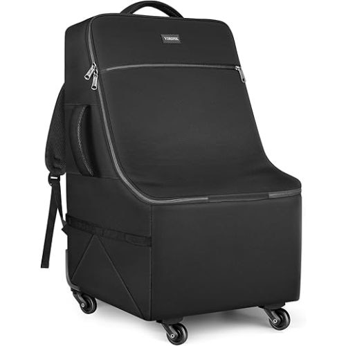 YOREPEK Padded Car Seat Travel Bag for Airplane with Wheels,Heavy Duty Carseat Bags for Air Travel,Rolling Airport Gate Check Bag,Travel Car Seat Backpack with Extra Storage for Baby Travel Essentails