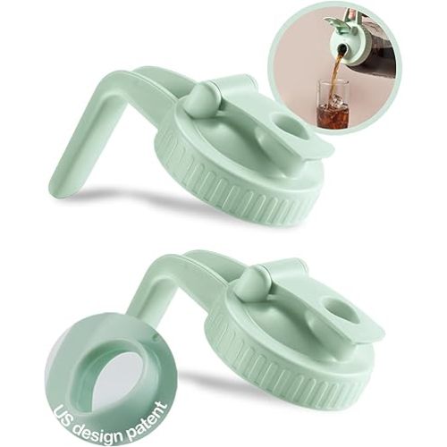 2 Pack Wide Mouth Mason Jar Lids V-Shaped with Handle, Mason Jar Pour Spout Lid with Extended Flip Lid Easy to Open, Airtight Leak Proof and Durable