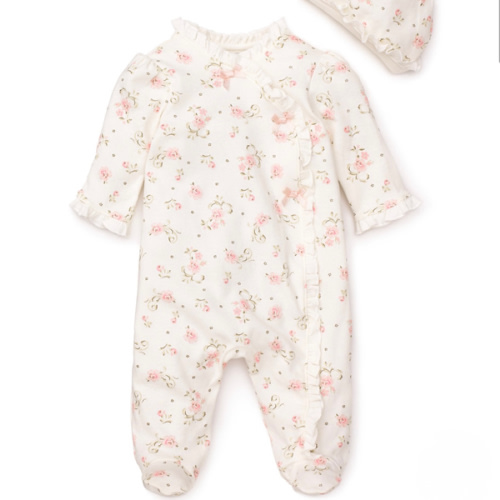 Girls' Vintage Rose Footie & Cap Size 6M